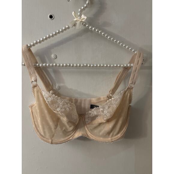 Felina Sweet Revenge 34DDD Wired Bra Beige Ribbon Polka Dot Full Coverage - Picture 1 of 12